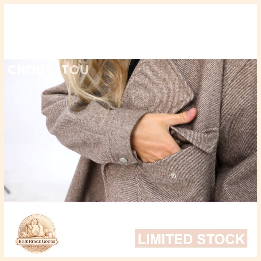 Cropped Wool Blazer Jacket Open Front Loose Fit Casual Dressy Trench Coat - Picture 6 of 6